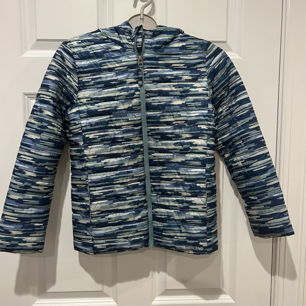 Lands End Youth Large (10-12 YO) Hooded Zip Puffer Jacket Insulated Primaloft